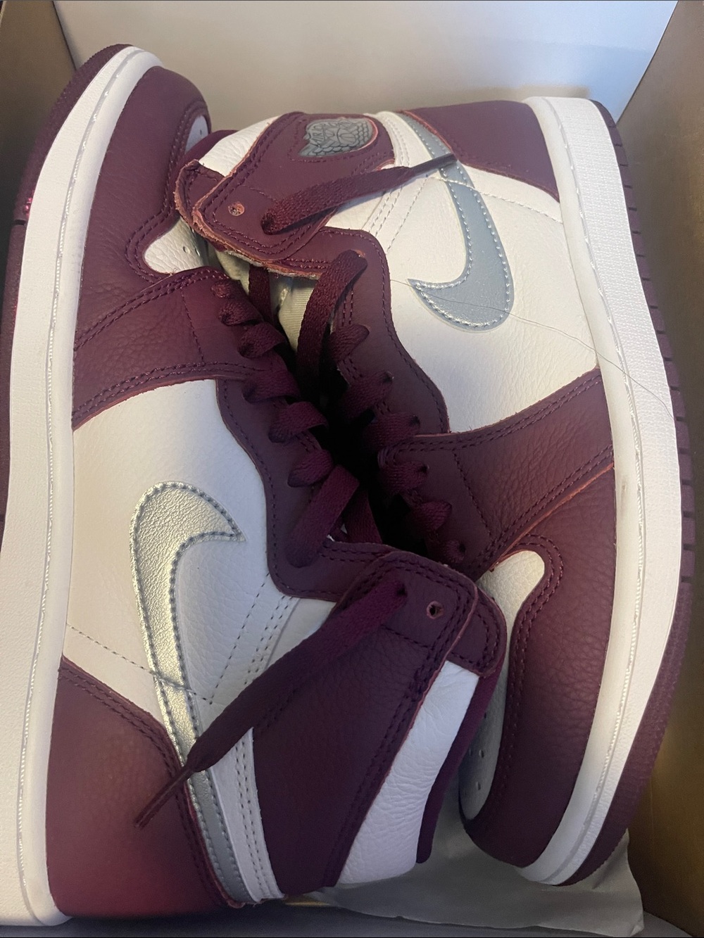 Nike Men’s High-Top Sneakers Burgundy, White & Silver Swoosh